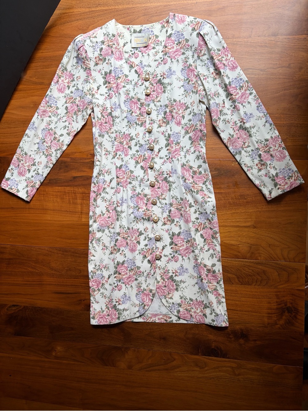Vintage Ninon de Lenclos Floral Pearl Button Dress